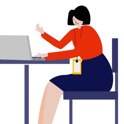 Illustration showing a person using a laptop