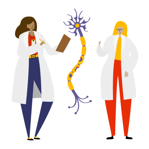 Illustration of two people in lab coats 