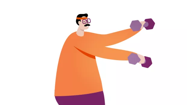 Illustration of person wearing sweatband lifting weights