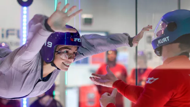 Person taking part in an indoor skydive